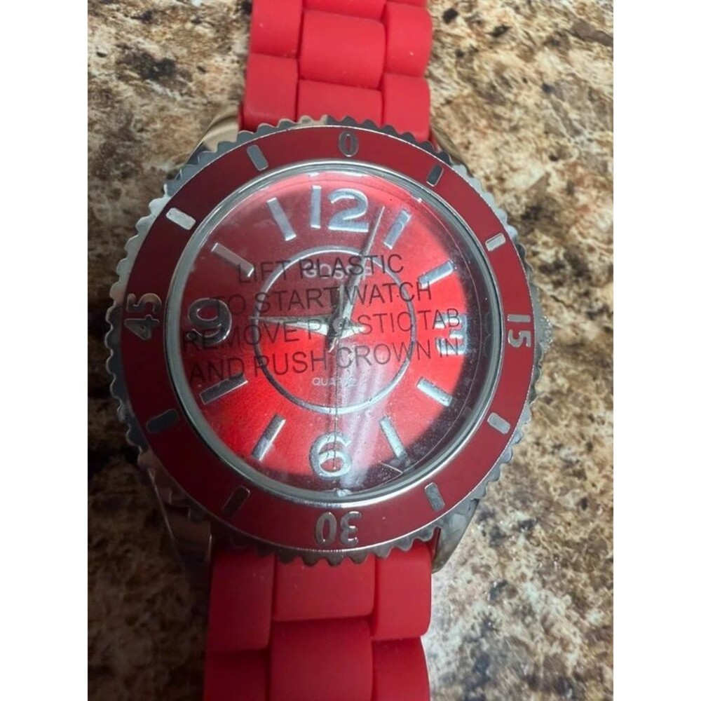 Gossip GSP816C Red Quartz Watch NOS Japan Movt Diver Style Silicone Band
